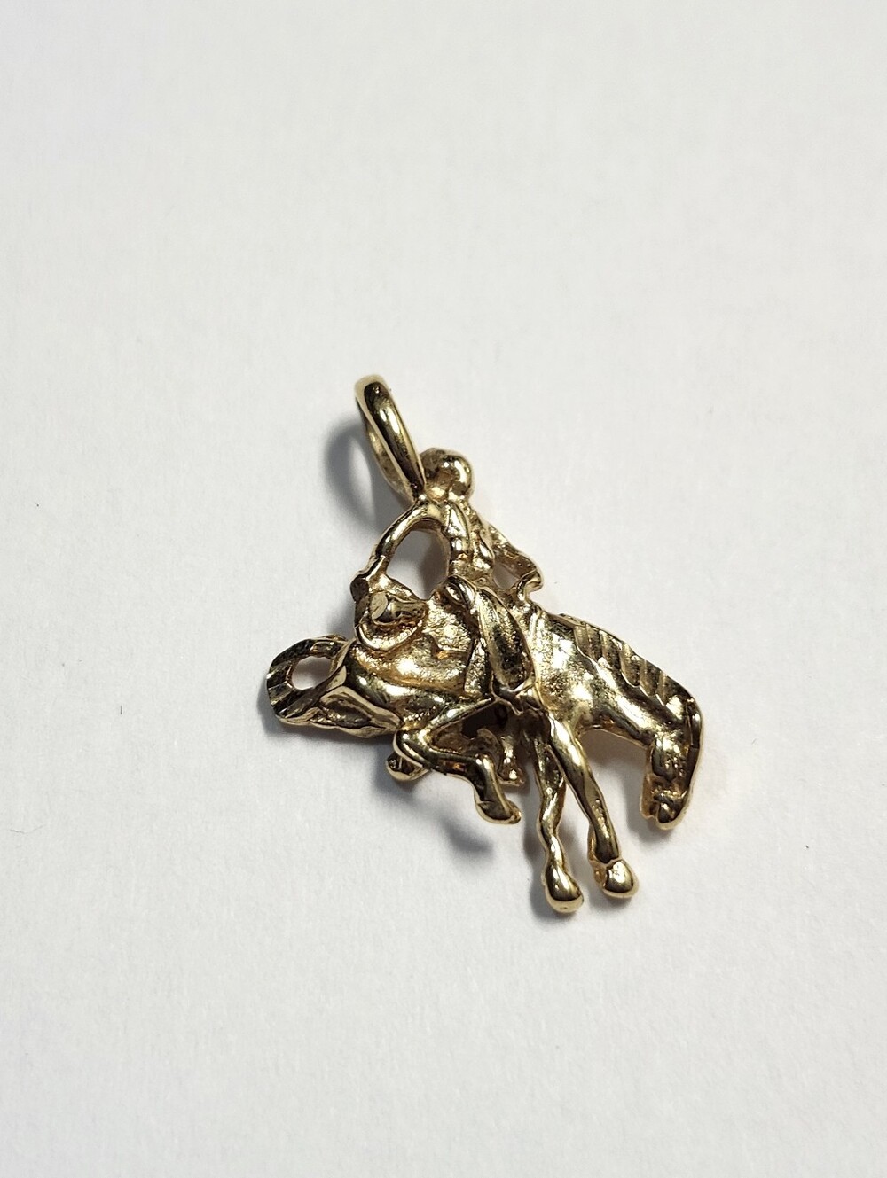 Gold Tone Horse and Rider Pendant Charm Cowboy Cowgirl Bucking Bronco Western